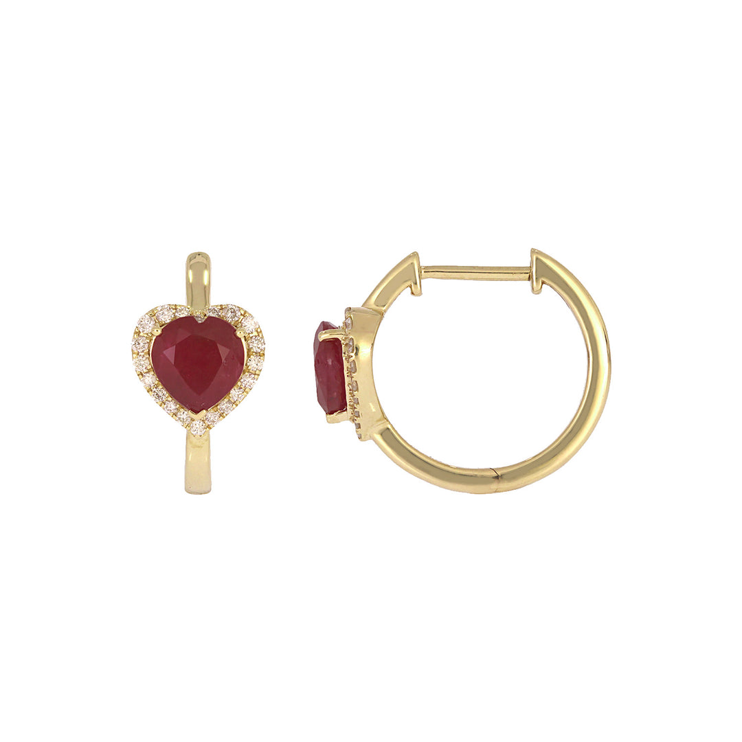 CE96390. 14k Solid Gold Diamond and Gemstone Heart Hoops