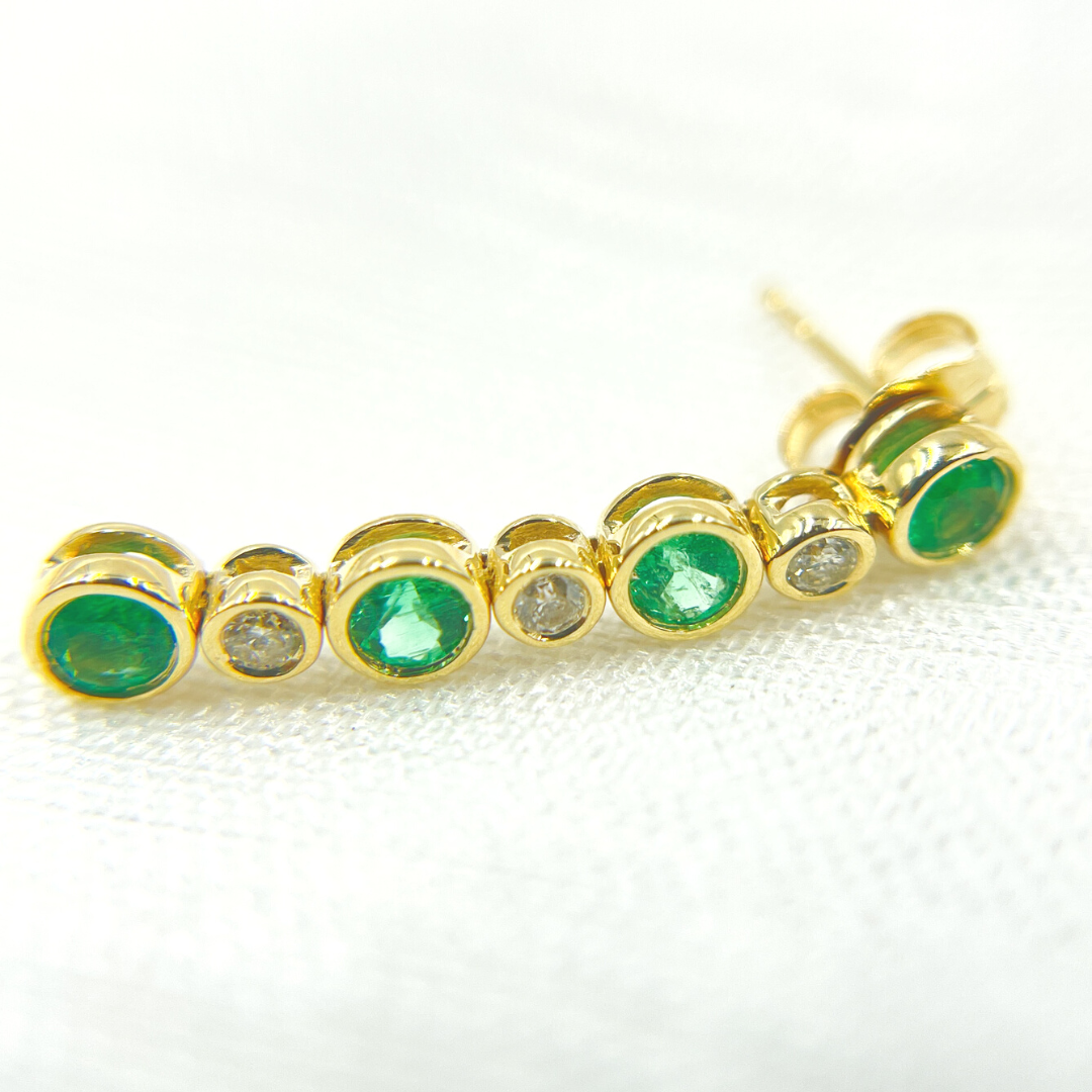 14K Solid Gold Diamond & Emerald Dangle Earrings. EFD52175EM