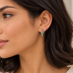 Load image into Gallery viewer, EHB57701TQ. 14K Solid Gold Turquoise and Diamond Hoops