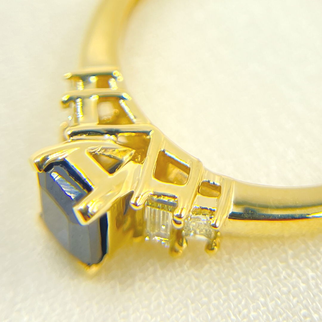 14K Solid Yellow Gold Diamond and Blue Sapphire Cluster Ring. CR96106BS6X4