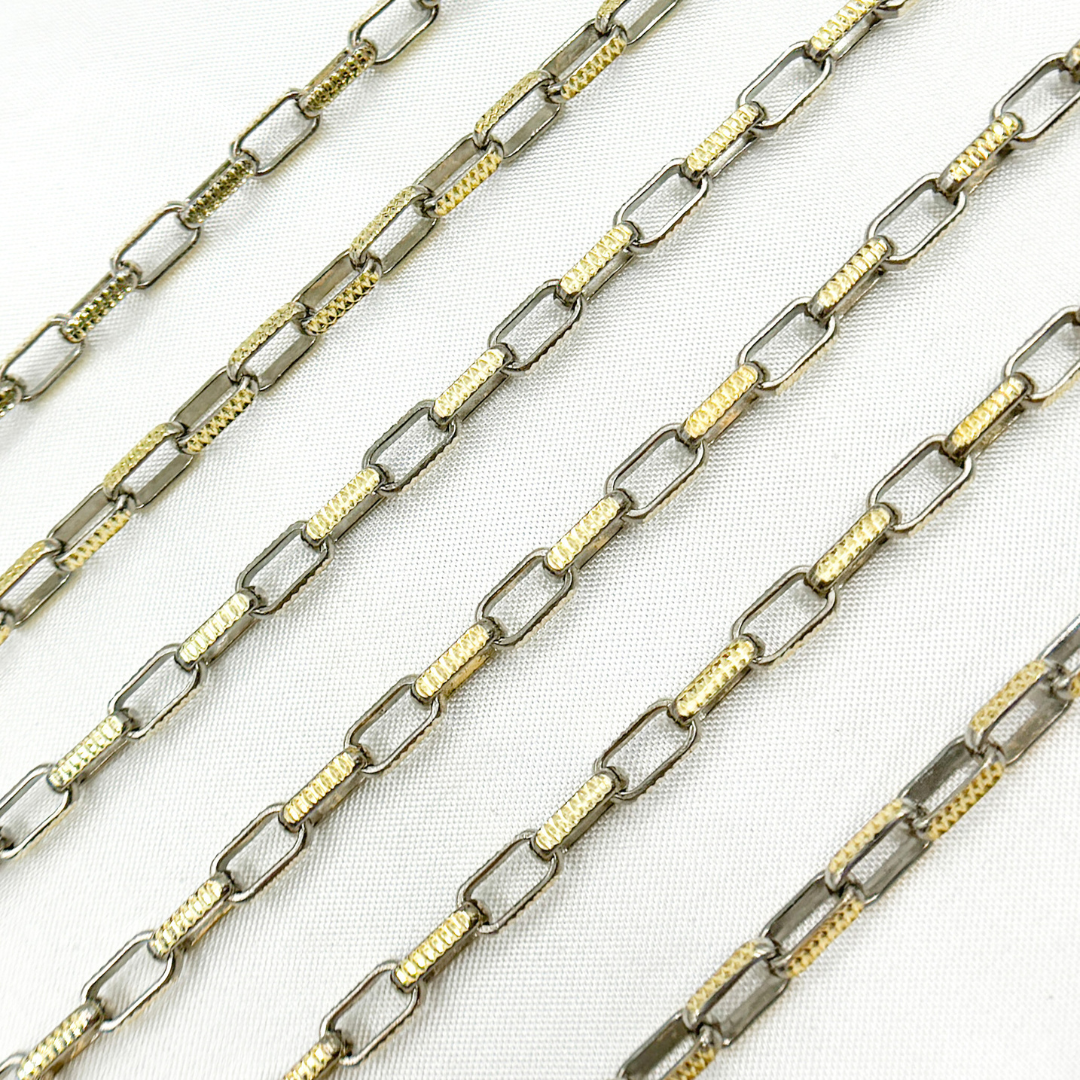 Two Tone Black Rhodium and Gold Plated Paperclip Chain