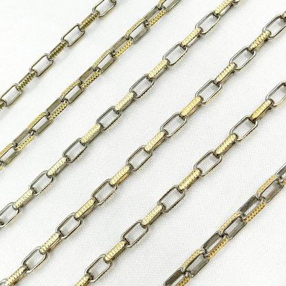 Two Tone Black Rhodium and Gold Plated Paperclip Chain