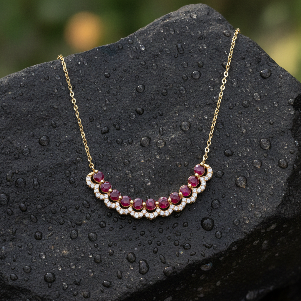 NFD72909. 14K Solid Gold Diamond and Gemstone Necklace