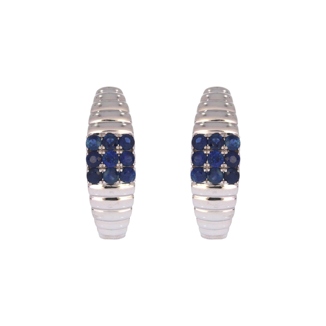 EHZ57171BS. 14K White Solid Gold Diamond & Blue Sapphire Hoop Earrings