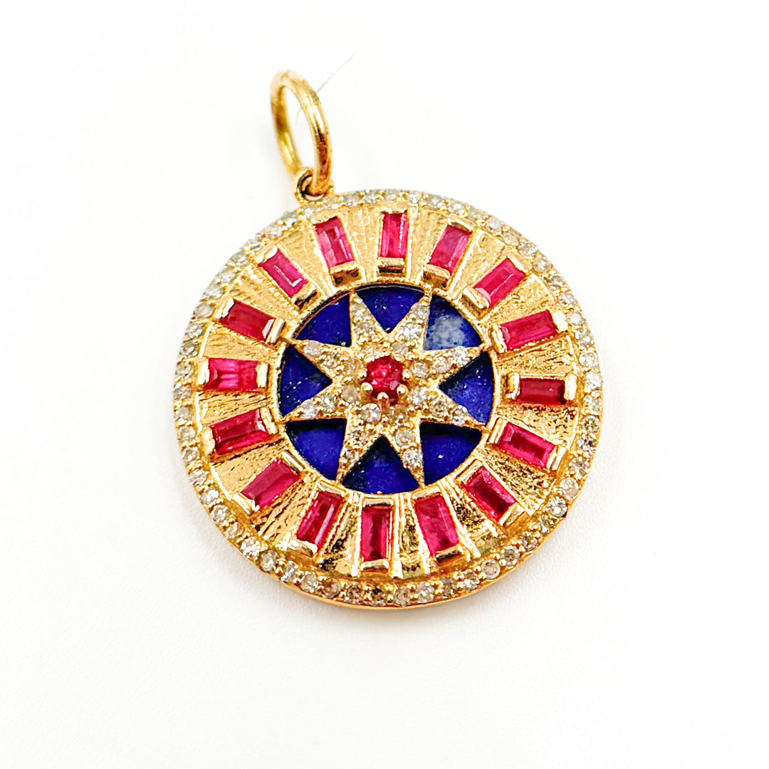 14K Gold Star Round Pendant