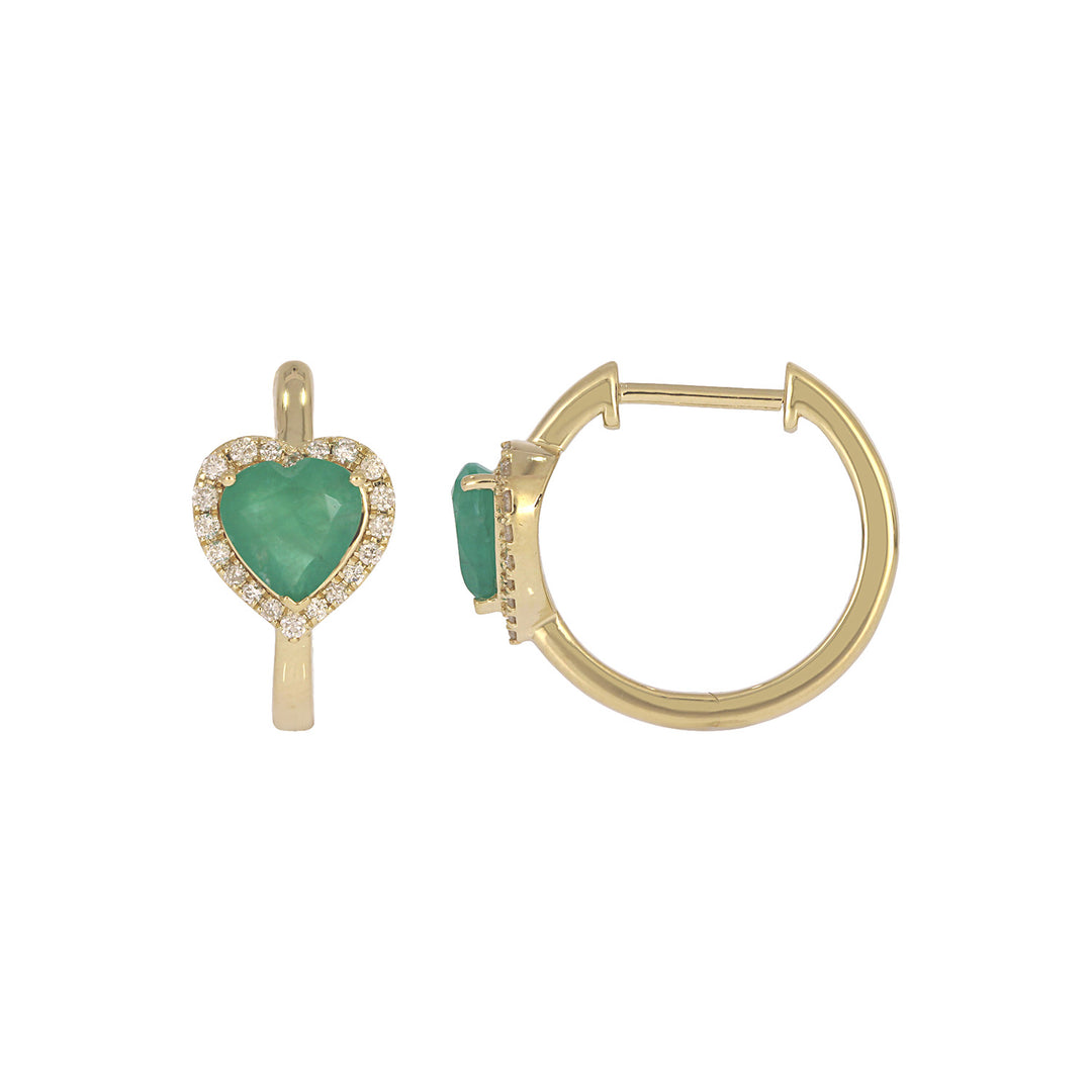 CE96390. 14k Solid Gold Diamond and Gemstone Heart Hoops
