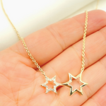 Load image into Gallery viewer, 14k Solid Gold Diamond Stars Cable Link Necklace. NFC71186
