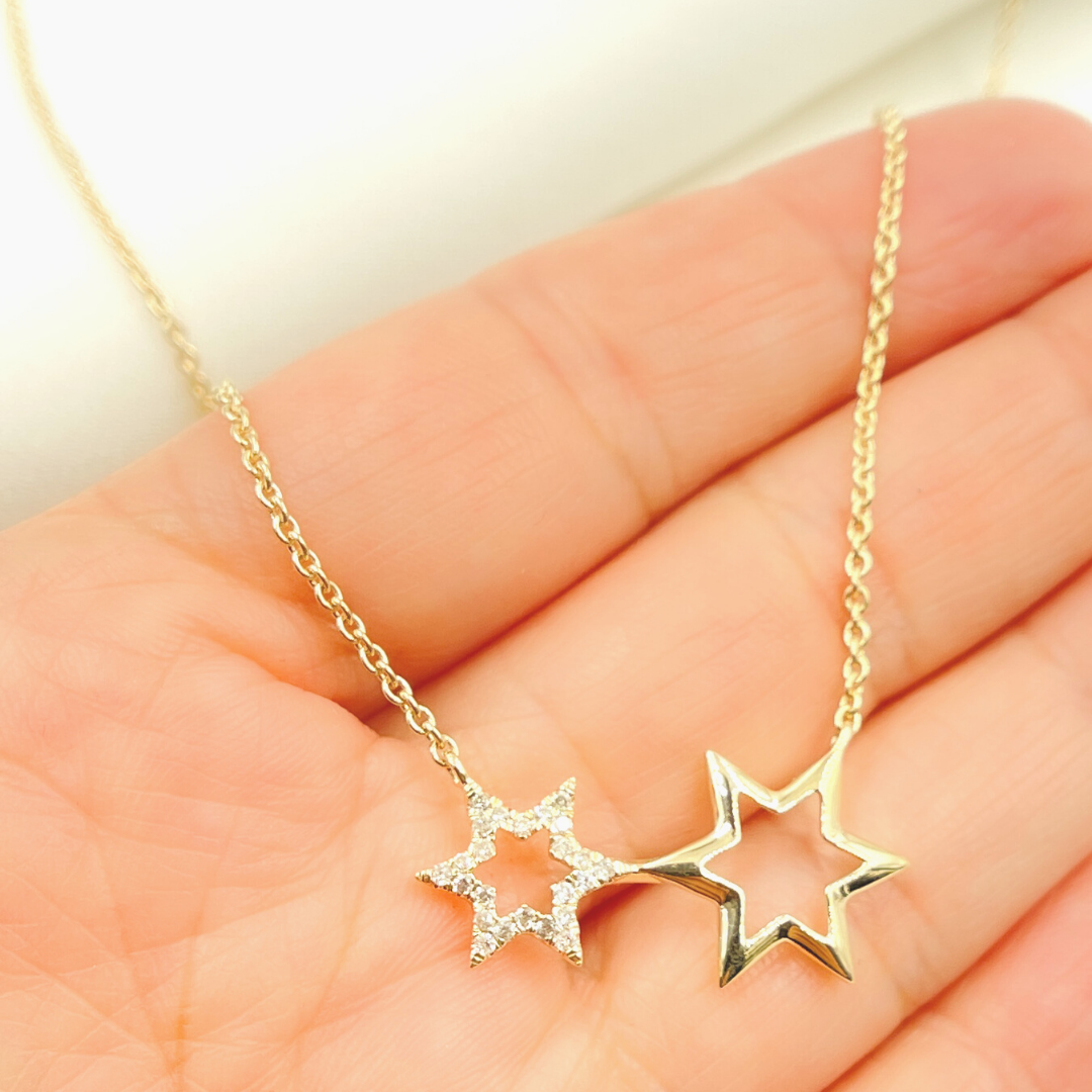 14k Solid Gold Diamond Stars Cable Link Necklace. NFC71186