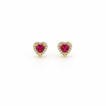 Load image into Gallery viewer, ER113658. 14k Solid Gold Diamond and Ruby Heart Stud Earrings