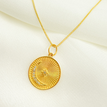 Load image into Gallery viewer, 14K Solid Gold with Diamonds Circle Shape Charm with Moon and Star in the Center.  GDP174
