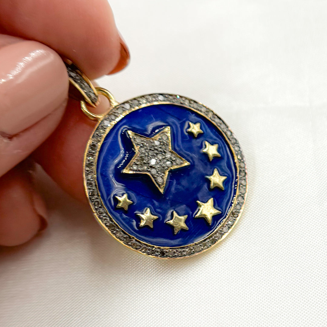Silver Star With Rounds Diamond Sterling Silver Star Round Enamel Pendant