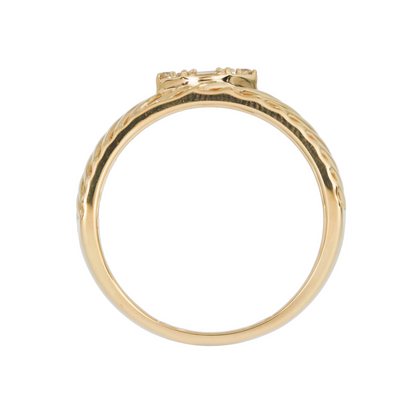 14K Solid Gold Three Rows Fancy Diamond Ring