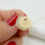 Load image into Gallery viewer, 14k Solid Gold Diamond Moon and Star Circle Charm. GDP550
