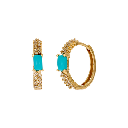 EHF57596. 14K Solid Gold Diamond and Gemstone Fancy Hoop Earrings