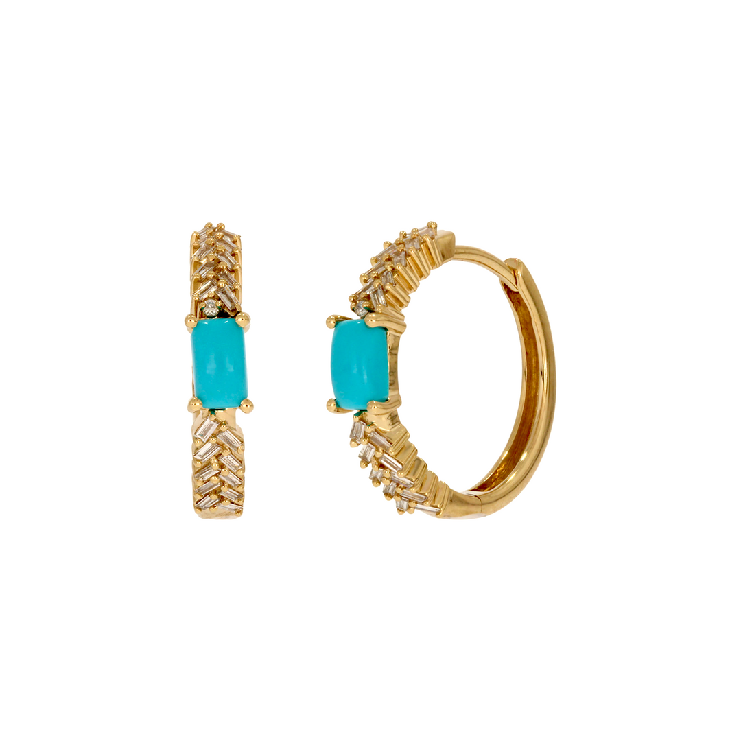 EHF57596. 14K Solid Gold Diamond and Gemstone Fancy Hoop Earrings