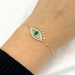 Load image into Gallery viewer, 14k Solid Gold Diamond and Gemstone Eye Bracelet. CB96325
