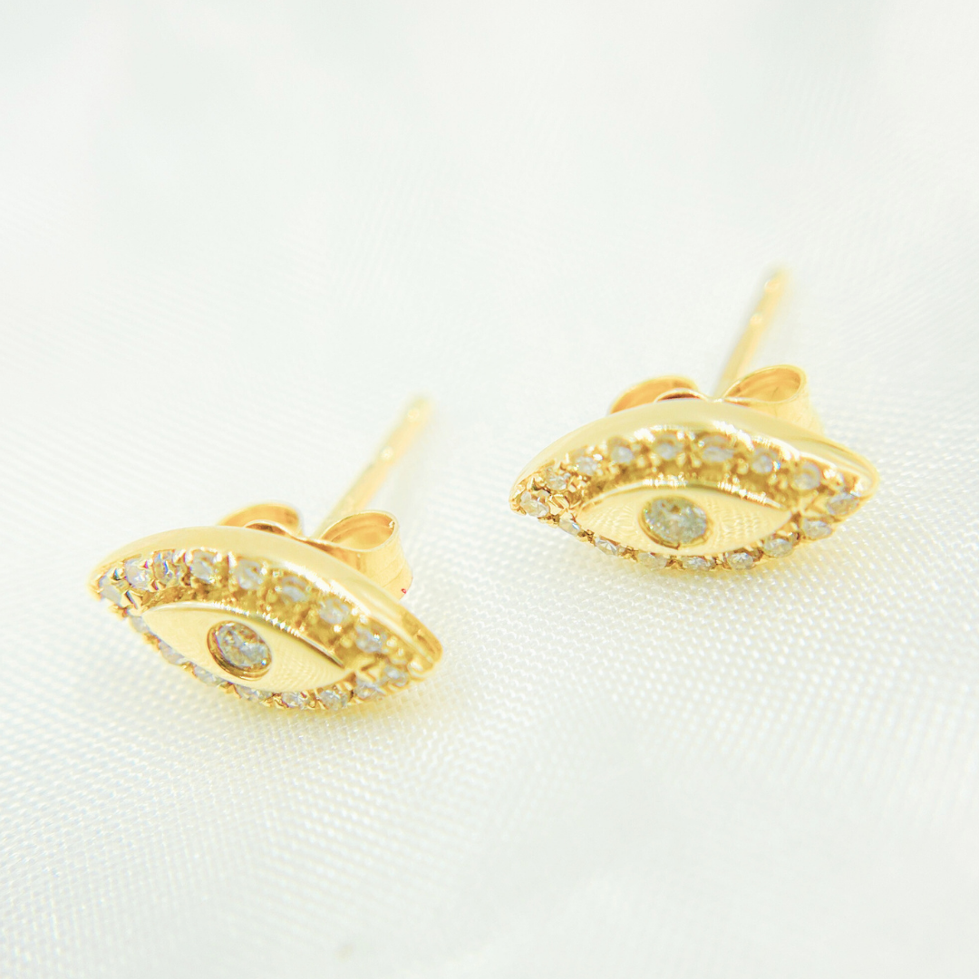 EFC51719. 14k Solid Yellow Gold Diamond Eye earrings