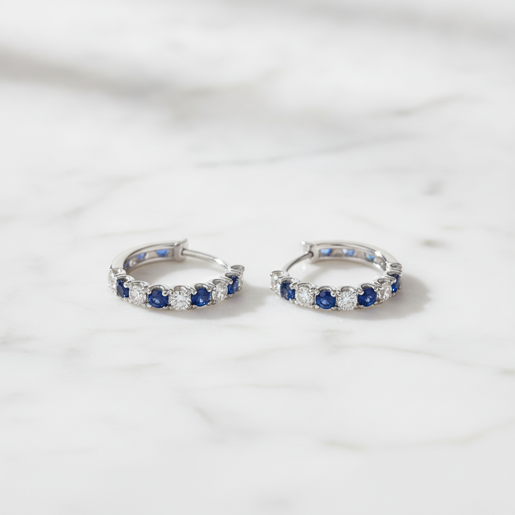 EHE57608. 14K Solid Gold Diamond and Gemstone Huggies