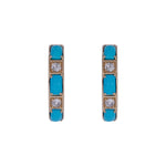 Load image into Gallery viewer, CE97353TQ5X3. 18K Solid Gold Diamond and Turquoise Round Hoop Earrings