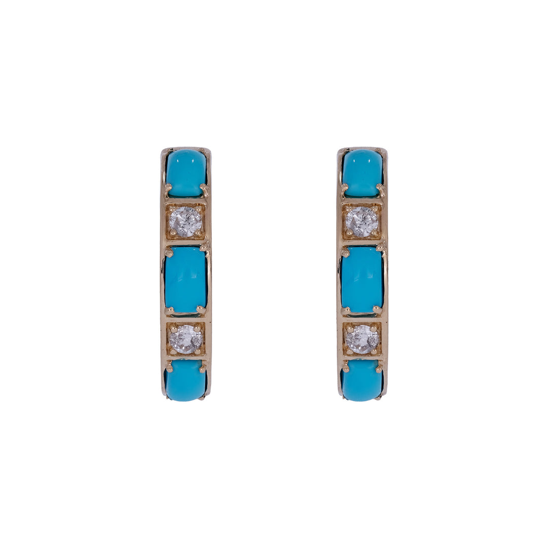 CE97353TQ5X3. 18K Solid Gold Diamond and Turquoise Round Hoop Earrings