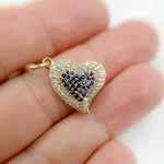 Load image into Gallery viewer, 14k Solid Gold Diamond and Gemstone (Emerald or Blue Sapphire) Heart Charm. KG192
