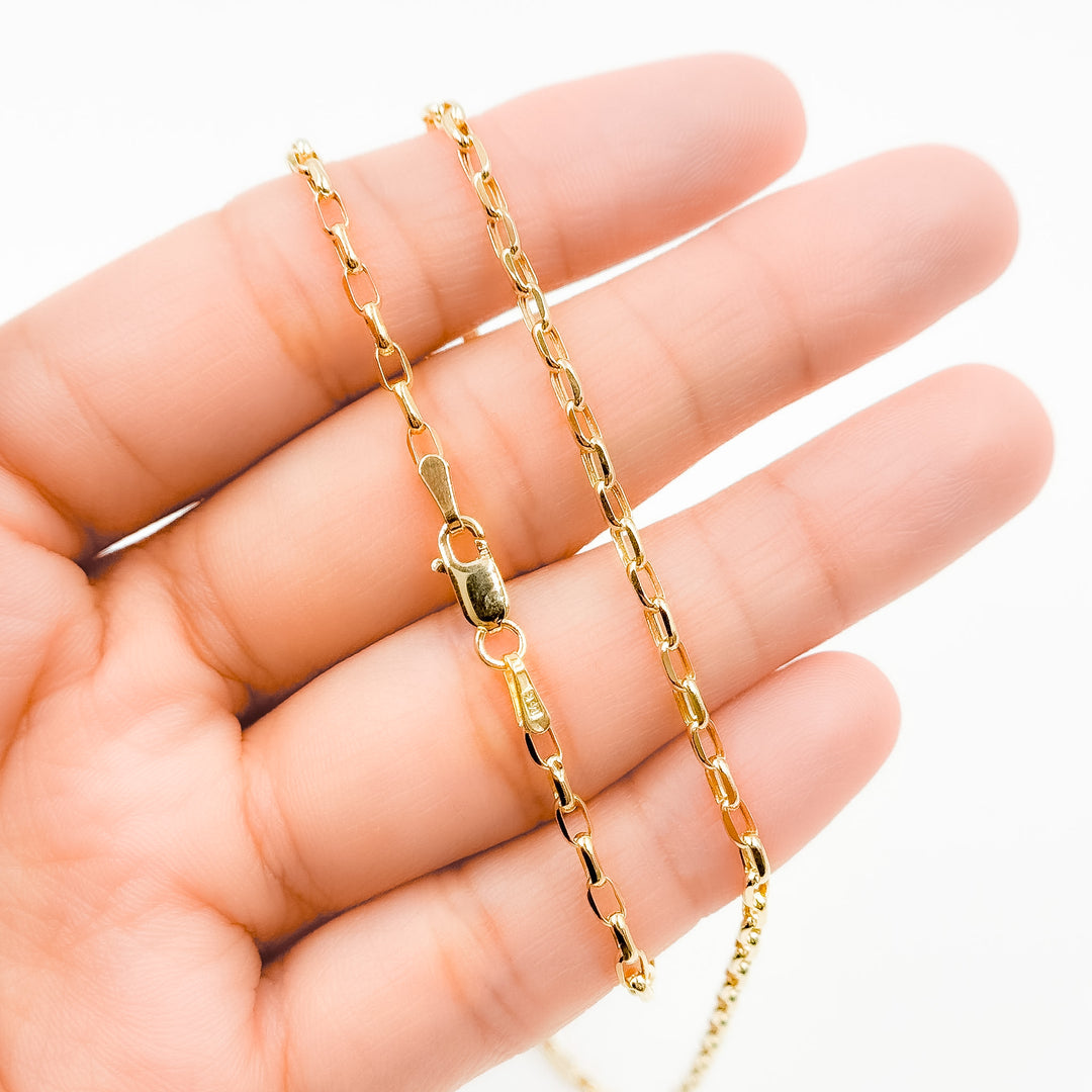 100HVR5614000. 14K Solid Yellow Gold Diamond-Cut Oval Rolo Hollow Chain Necklace