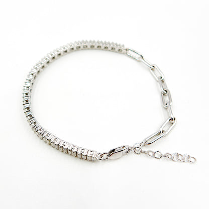 BFP60865. 14K Solid White Gold Diamond Baguette Tennis and Paperclip Bracelet