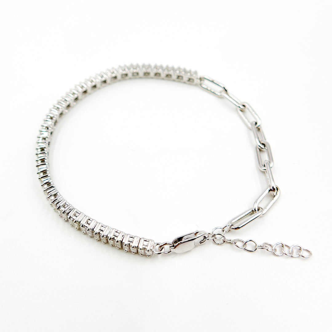 BFP60865. 14K Solid White Gold Diamond Baguette Tennis and Paperclip Bracelet