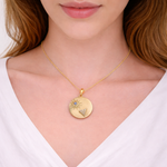 Load image into Gallery viewer, GDP546. 14K Gold Circle Charm Star and Triangle Pendant with Diamonds and Gemstone