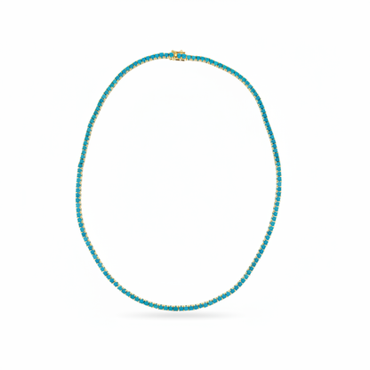 NFZ72747TQ. 14K Solid Gold Turquoise Tennis Necklace