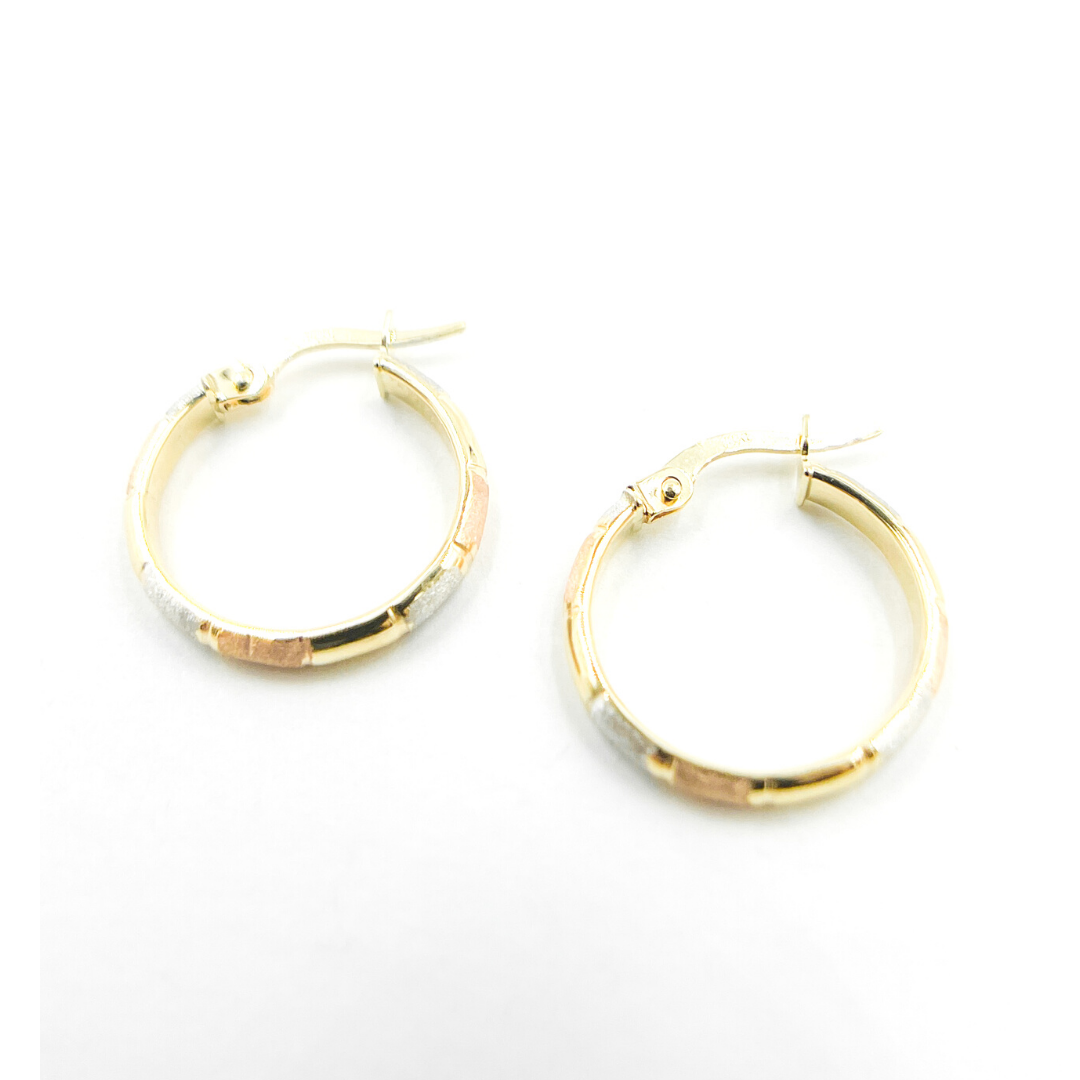 14K Tri-Tone Gold Earrings Circle Shape Hoop. GER50