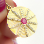 Load image into Gallery viewer, 14K Solid Gold Diamond Circle Charm Available in (Ruby &amp; Blue Sapphire). GDP464
