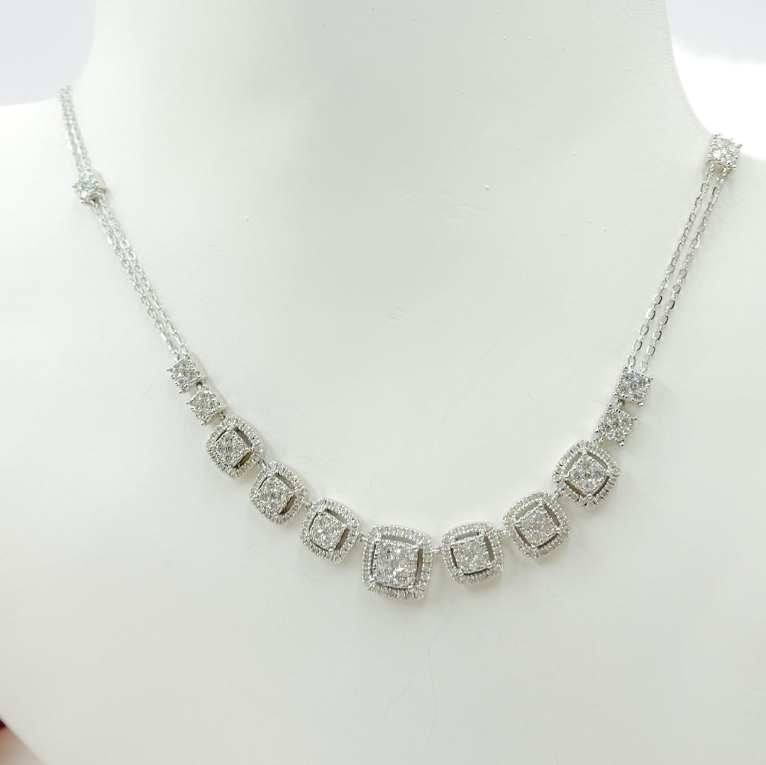 14K Solid White Gold Diamond Necklace. NK112596