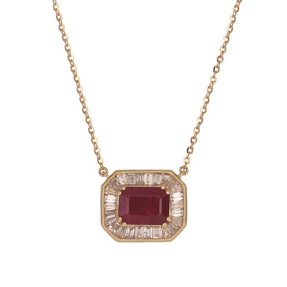 CN97216. 14K Solid Gold Octagon Gemstone Fancy Tiny Necklace