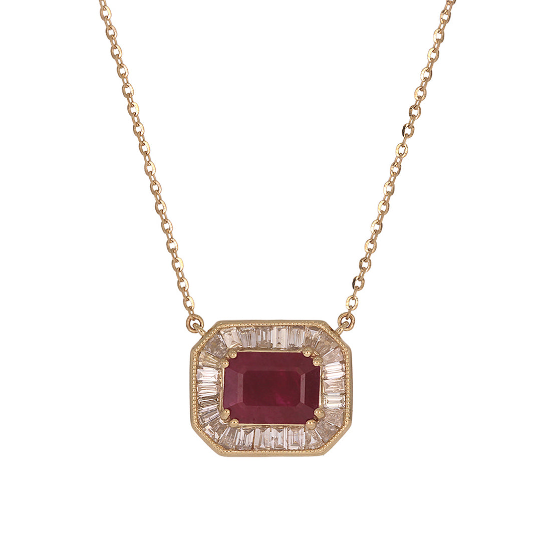 CN97216. 14K Solid Gold Octagon Gemstone Fancy Tiny Necklace