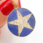 Load image into Gallery viewer, 14K Solid Gold Star Round Pendants