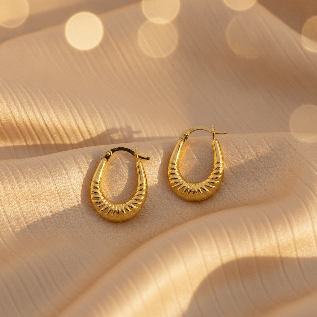 GER177. 14K Solid Gold Croissant Hoops