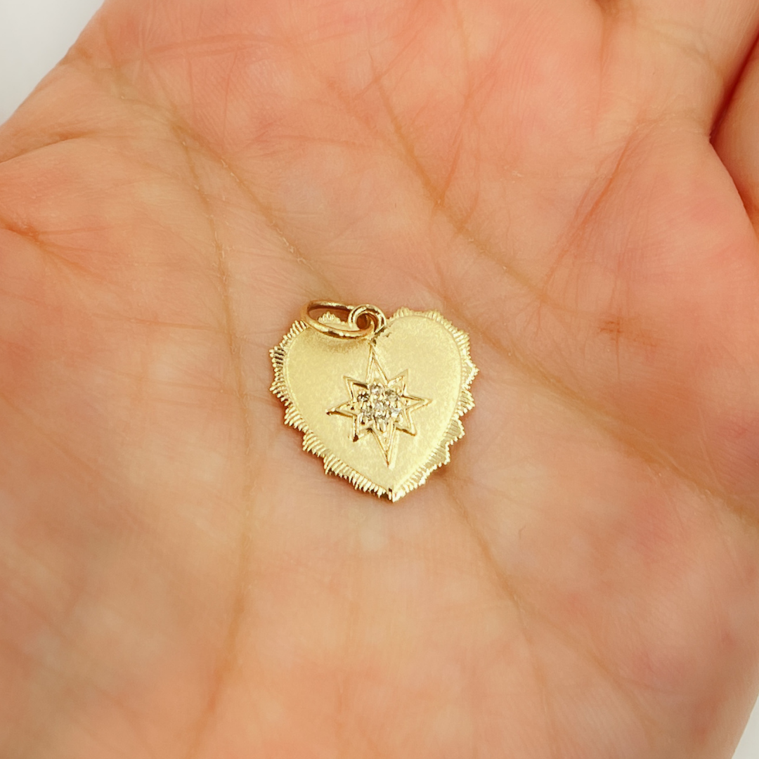 14K Gold Charm. Heart Pendant with Diamonds. GDP358