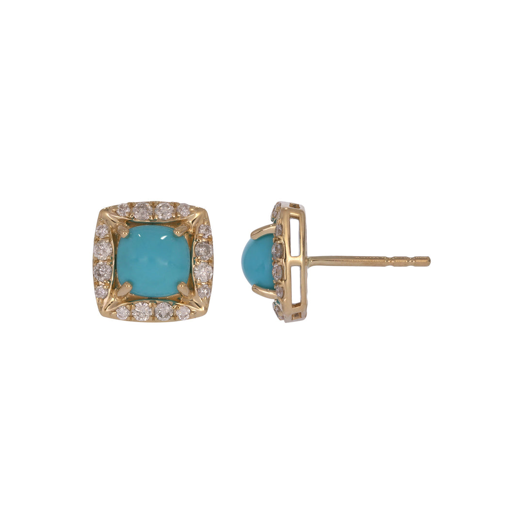 EFE54385TQ. 14K Solid Gold Diamonds and Turquoise Fancy Studs