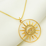 Load image into Gallery viewer, 14K Solid Gold Diamond Circle Evil Eye &amp; Sun Charm. GDP222
