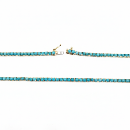 NFZ72747TQ. 14K Solid Gold Turquoise Tennis Necklace