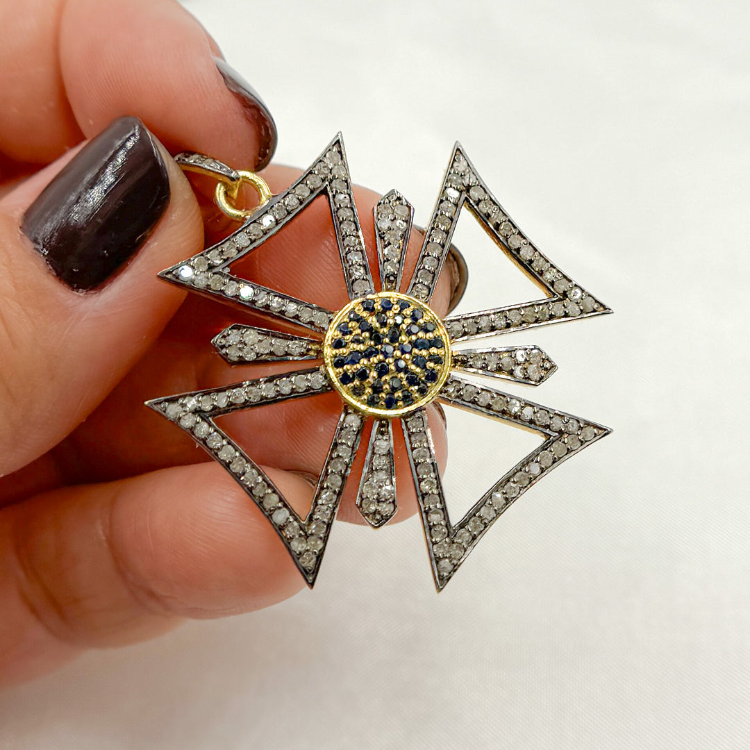 DP027. Diamond Sterling Silver Cross Pendant with Gemstone