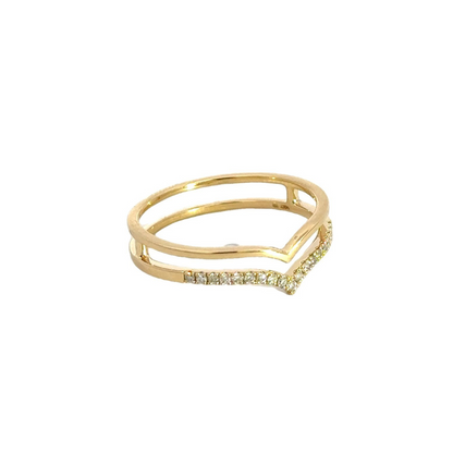 14K Solid Gold Diamond Chevron Ring.