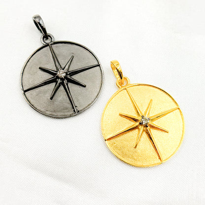 Diamond Sterling Silver Round Star Charm
