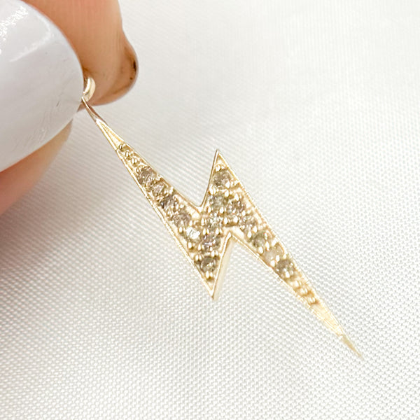14K Solid Gold Diamond Lightning Bolt Charm