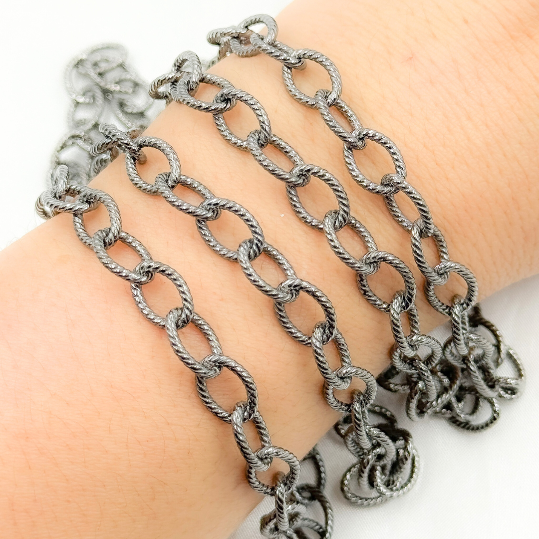 Black Rhodium Sterling Silver Textured Cable Chain