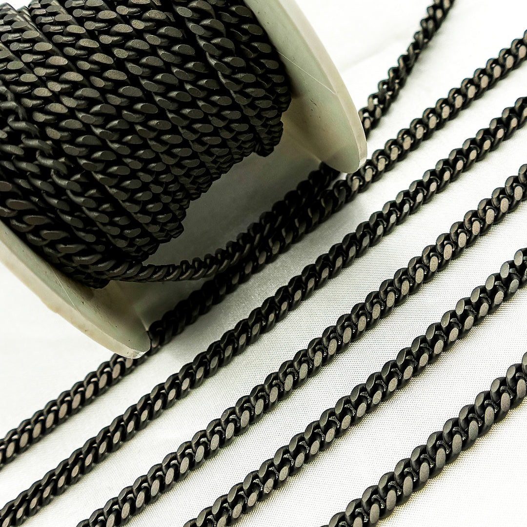 V242BRM. Black Rhodium Matt Sterling Silver Curb Chain