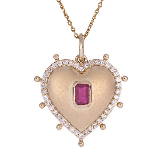 PHE38942RU. 14k Solid Gold Ruby and Diamond Heart Charm