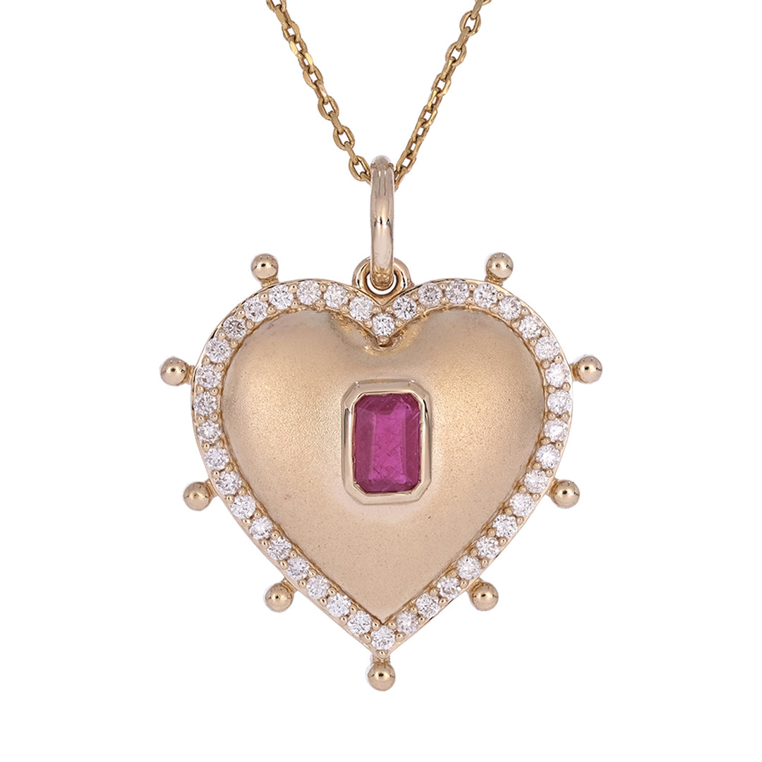 PHE38942RU. 14k Solid Gold Ruby and Diamond Heart Charm