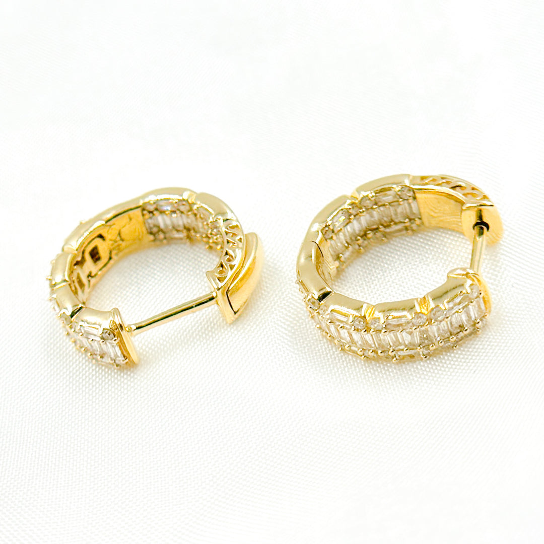 14K Solid Gold Baguette Diamond Huggies. EHL56701